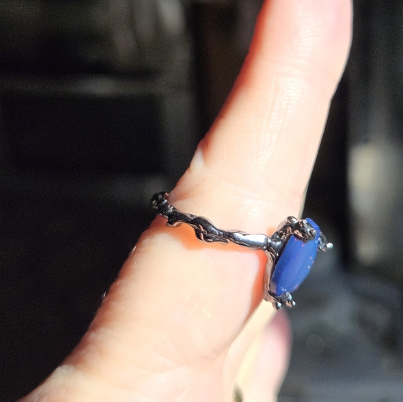 Black Opal STUNNING 4k sterling & rhodium ring sz9 - Picture 5 of 7